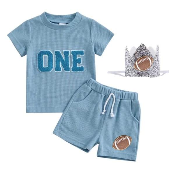 Football First Birthday Football Outfit Clothes Shirt Shorts Sport Birthday - Picture 1 of 3